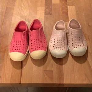 2 pair of Native water shoes. Size 8 & 9.